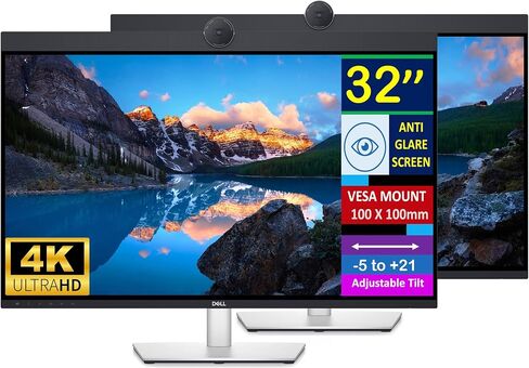 شاشة مؤتمرات الفيديو Dell UltraSharp مقاس 32 بوصة بدقة 4K UHD IPS مع وقت استجابة يبلغ 5 مللي ثانية، ومكبرات صوت مدمجة، مضادة للتوهج، حامل VESA (100 مم)، منفذ DisplayPort، HDMI، أسود/فضي (U3223QZ) in Kuwait