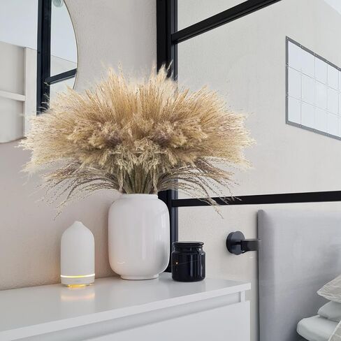 17" Pampas Grass ، Uieke 30 قطعة من الزهور الصناعية المجففة الطبيعية مجموعات كبيرة من حبوب القصب طويلة للمنزل حفلات الزفاف ديكور إكليل زهور بوهو ديكور بني in Kuwait