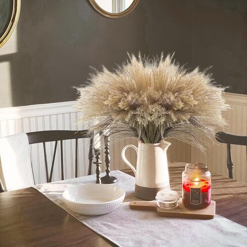 17" Pampas Grass ، Uieke 30 قطعة من الزهور الصناعية المجففة الطبيعية مجموعات كبيرة من حبوب القصب طويلة للمنزل حفلات الزفاف ديكور إكليل زهور بوهو ديكور بني in Kuwait