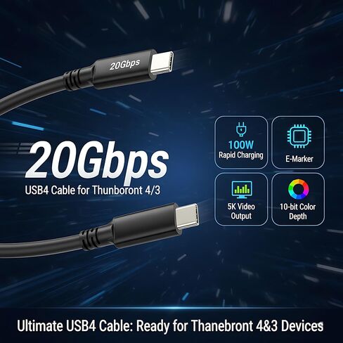 كابل USB 4.0 إلى USB C (16.5 قدم)، كابل USB C للشحن السريع 20 جيجابت في الثانية 100 وات، شاشة 8K HD، متوافق مع Oculus/Meta Quest Thunderbolt 4، iPhone 16/15 Pro Max Plus، MacBook in Saudi Arabia