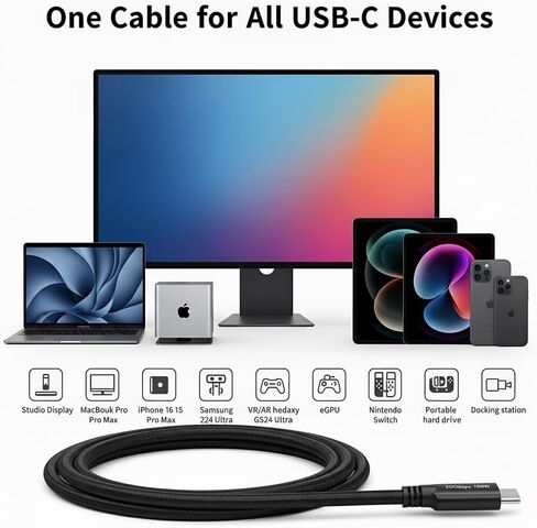 كابل USB 4.0 إلى USB C (16.5 قدم)، كابل USB C للشحن السريع 20 جيجابت في الثانية 100 وات، شاشة 8K HD، متوافق مع Oculus/Meta Quest Thunderbolt 4، iPhone 16/15 Pro Max Plus، MacBook in Saudi Arabia
