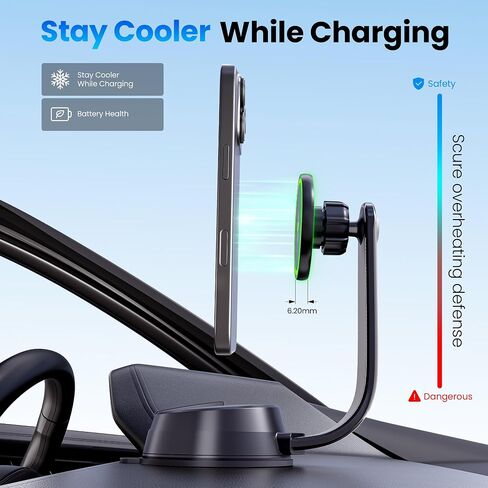 ترقية [معتمد من Qi2] بقدرة 15 وات لحامل شاحن السيارة اللاسلكي MagSafe، شحن سريع 2X [شفط آمن 90+LBS] حامل هاتف مغناطيسي على لوحة القيادة لهاتف iPhone 17/16/15/14/13/12 Pro Max (حديد) in Kuwait