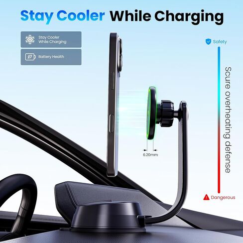 ترقية [معتمد من Qi2] بقدرة 15 وات لحامل شاحن السيارة اللاسلكي MagSafe، شحن سريع 2X [شفط آمن 90+LBS] حامل هاتف مغناطيسي على لوحة القيادة لهاتف iPhone 17/16/15/14/13/12 Pro Max (حديد) in Kuwait