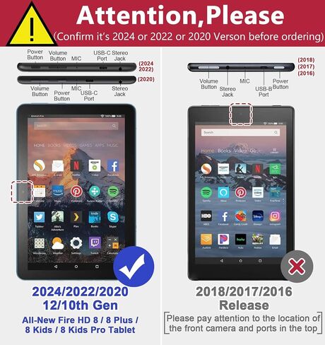 حافظة Grifobes [فقط لإصدار 2022/2020 من الجيل الثاني عشر/العاشر] Kindle Fire HD 8/8 Plus، غطاء فوليو من جلد البولي يوريثان الفاخر مع غطاء ذكي للإيقاظ/النوم التلقائي مع حامل يد/قلم مدمج، أسود + بني in Kuwait