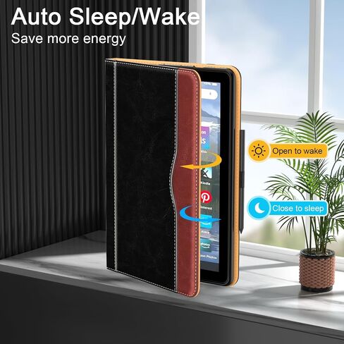 حافظة Grifobes [فقط لإصدار 2022/2020 من الجيل الثاني عشر/العاشر] Kindle Fire HD 8/8 Plus، غطاء فوليو من جلد البولي يوريثان الفاخر مع غطاء ذكي للإيقاظ/النوم التلقائي مع حامل يد/قلم مدمج، أسود + بني in Kuwait