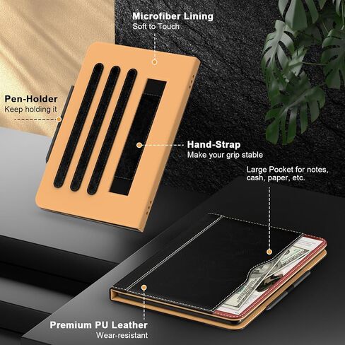 حافظة Grifobes [فقط لإصدار 2022/2020 من الجيل الثاني عشر/العاشر] Kindle Fire HD 8/8 Plus، غطاء فوليو من جلد البولي يوريثان الفاخر مع غطاء ذكي للإيقاظ/النوم التلقائي مع حامل يد/قلم مدمج، أسود + بني in Kuwait