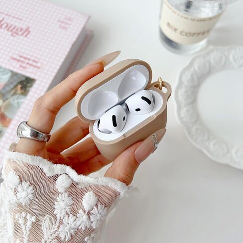 Cute Case for Airpods 2nd/1st Generation Case, Soft Silicone Women iPod 2/1 Gen Protective Cover with Pom Pom Flower Keychain&Cleaner Kit, Milk Tea in Saudi Arabia