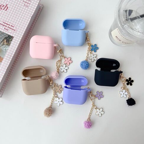 Cute Case for Airpods 2nd/1st Generation Case, Soft Silicone Women iPod 2/1 Gen Protective Cover with Pom Pom Flower Keychain&Cleaner Kit, Milk Tea in Saudi Arabia