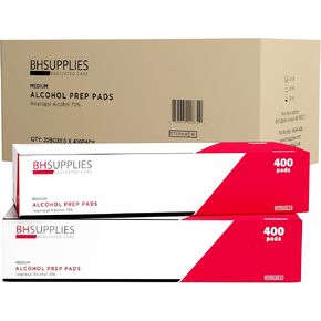 BH Supplies Alcohol Prep Pad Sterile, Medium 2-Ply, 400 Count - Saturated with 70% Alcohol in Kuwait