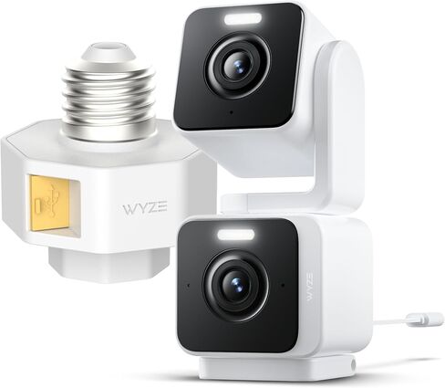 WYZE Duo Cam Pan Indoor/Outdoor IP65 2K 360° Pan/Tilt Smart Home Security Camera Lamp Socket v2 Power Adapter, with Color Night Vision, Compatible with Alexa & Google Assistant in Saudi Arabia