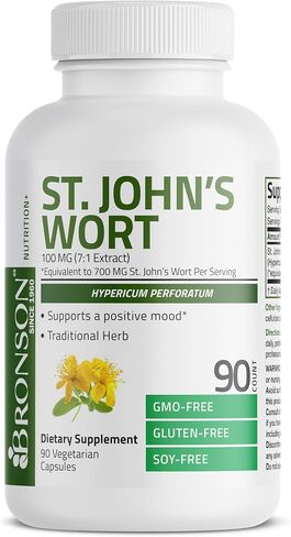 Bronson St. John's Wort 700 MG per Serving Hypericum Perforatum Supports a Positive Mood - Non-GMO, 90 Vegetarian Capsules in Saudi Arabia