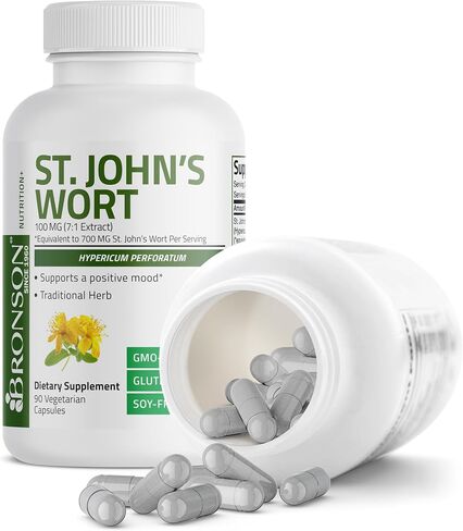 Bronson St. John's Wort 700 MG per Serving Hypericum Perforatum Supports a Positive Mood - Non-GMO, 90 Vegetarian Capsules in Saudi Arabia