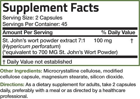 Bronson St. John's Wort 700 MG per Serving Hypericum Perforatum Supports a Positive Mood - Non-GMO, 90 Vegetarian Capsules in Saudi Arabia