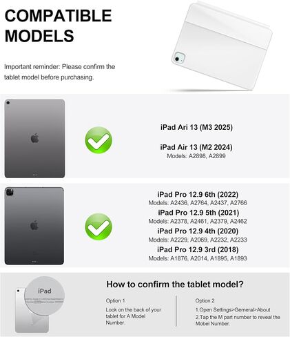 لوحة مفاتيح سحرية لجهاز iPad Air 13 بوصة (M3/M2) ولجهاز iPad Pro 12.9 (الجيل السادس والخامس والرابع والثالث) لوحة مفاتيح، لوحة مفاتيح لوحة تتبع مطورة لجهاز Pro12.9 2018-2022 مع إضاءة خلفية، حامل ناتئ عائم، أسود in Kuwait