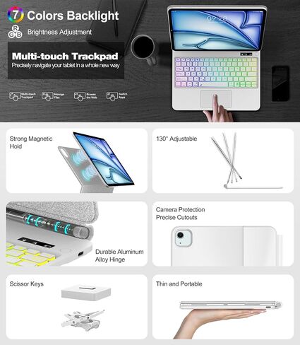 لوحة مفاتيح سحرية لجهاز iPad Air 13 بوصة (M3/M2) ولجهاز iPad Pro 12.9 (الجيل السادس والخامس والرابع والثالث) لوحة مفاتيح، لوحة مفاتيح لوحة تتبع مطورة لجهاز Pro12.9 2018-2022 مع إضاءة خلفية، حامل ناتئ عائم، أسود in Kuwait