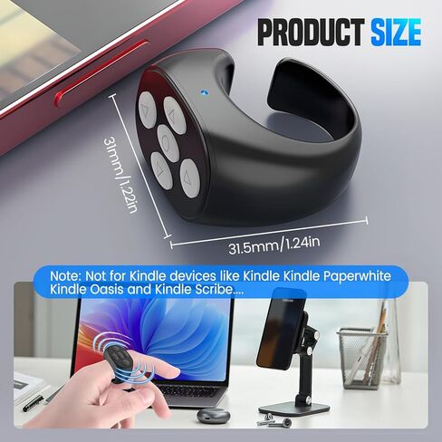 جهاز تحكم عن بعد بلوتوث لاسلكي بأطراف الأصابع، TIK Tok Must Haves 2025 حلقة تمرير جديدة بلوتوث صفحة تيرنر محمولة، كاميرا قابلة لإعادة الشحن وتسجيل فيديو لـ TikTok والمزيد (أبيض) in Kuwait