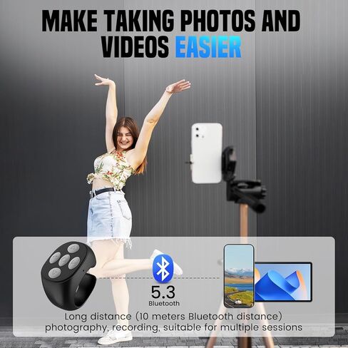 جهاز تحكم عن بعد بلوتوث لاسلكي بأطراف الأصابع، TIK Tok Must Haves 2025 حلقة تمرير جديدة بلوتوث صفحة تيرنر محمولة، كاميرا قابلة لإعادة الشحن وتسجيل فيديو لـ TikTok والمزيد (أبيض) in Kuwait