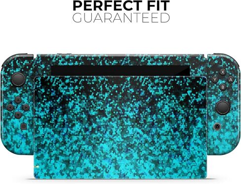 Design Skinz - Compatible with Nintendo Switch Console Bundle - Skin Decal Protective Scratch-Resistant Removable Vinyl Wrap Cover - Black and Turquoise Unfocused Sparkle Print in Saudi Arabia