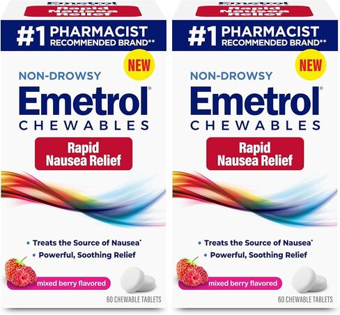 Emetrol Non-Drowsy Nausea Relief - Travel Friendly Nausea Medicine for Upset Stomach - Pharmacist Recommended Nausea Relief - Lemon Flavor, 42 Tablets in Kuwait