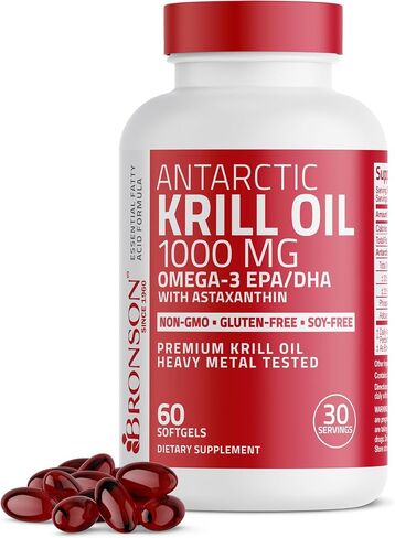 Bronson Antarctic Krill Oil 1000 mg with Omega-3s EPA, DHA, Astaxanthin and Phospholipids 120 Softgels in Saudi Arabia