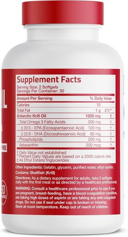 Bronson Antarctic Krill Oil 1000 mg with Omega-3s EPA, DHA, Astaxanthin and Phospholipids 120 Softgels in Saudi Arabia