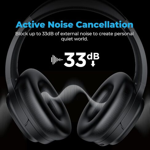 سماعات رأس Silensys Hybrid النشطة المانعة للضوضاء، سماعات رأس بلوتوث لاسلكية فوق الأذن، صوت هاي فاي، باس عميق، وسادات أذن من إسفنج الذاكرة، وقت تشغيل 30 ساعة، مكالمات واضحة، السفر، المكتب، المنزل، أسود in Kuwait