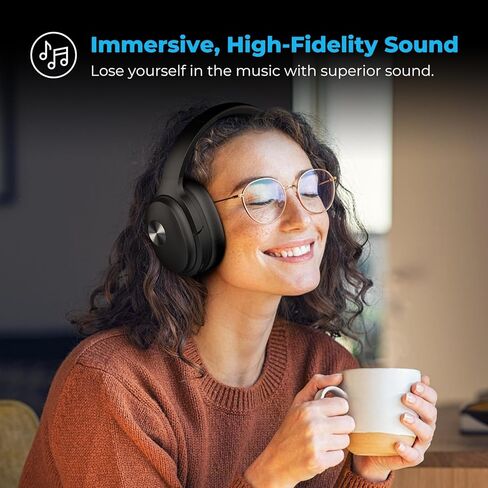 سماعات رأس Silensys Hybrid النشطة المانعة للضوضاء، سماعات رأس بلوتوث لاسلكية فوق الأذن، صوت هاي فاي، باس عميق، وسادات أذن من إسفنج الذاكرة، وقت تشغيل 30 ساعة، مكالمات واضحة، السفر، المكتب، المنزل، أسود in Kuwait