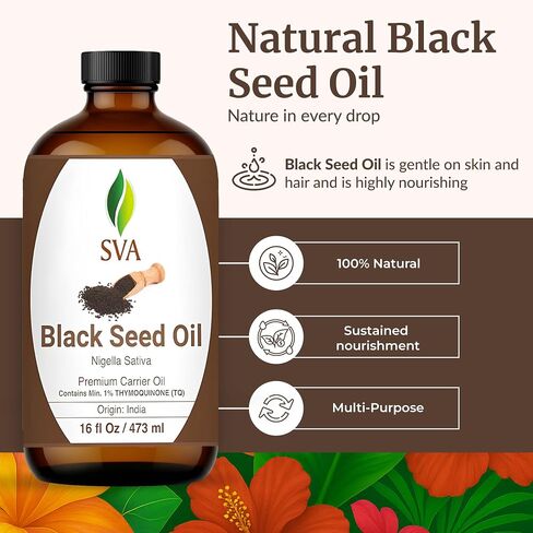 SVA ORGANICS USDA Certified Organic Black Seed Carrier Oil (16 Oz)- GUARANTEED 100% Pure & Natural, Authentic & Premium Therapeutic Grade Cold Pressed, Unrefined, Best For Skin, Hair in Kuwait