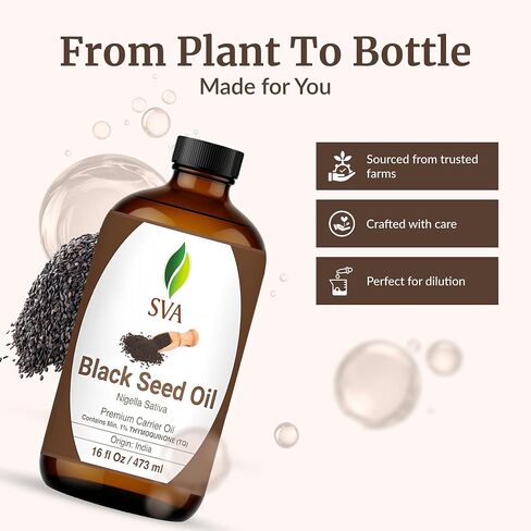 SVA ORGANICS USDA Certified Organic Black Seed Carrier Oil (16 Oz)- GUARANTEED 100% Pure & Natural, Authentic & Premium Therapeutic Grade Cold Pressed, Unrefined, Best For Skin, Hair in Kuwait