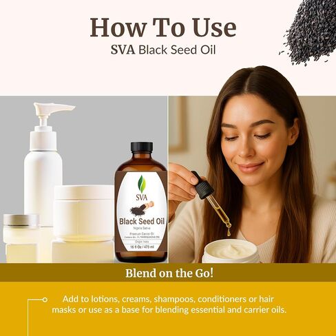 SVA ORGANICS USDA Certified Organic Black Seed Carrier Oil (16 Oz)- GUARANTEED 100% Pure & Natural, Authentic & Premium Therapeutic Grade Cold Pressed, Unrefined, Best For Skin, Hair in Kuwait