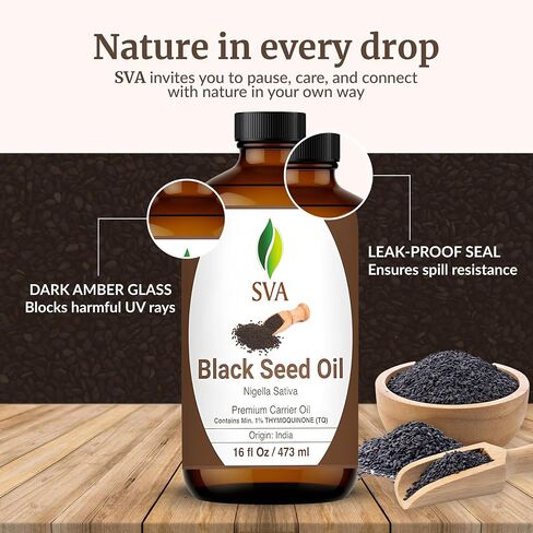 SVA ORGANICS USDA Certified Organic Black Seed Carrier Oil (16 Oz)- GUARANTEED 100% Pure & Natural, Authentic & Premium Therapeutic Grade Cold Pressed, Unrefined, Best For Skin, Hair in Kuwait