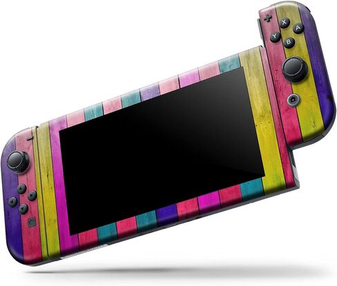 Design Skinz - متوافق مع وحدة تحكم Nintendo Switch OLED + Joy-Con - غطاء حماية من الفينيل قابل للإزالة ومقاوم للخدش - شرائط خشبية ملونة نيون نابضة بالحياة in Saudi Arabia