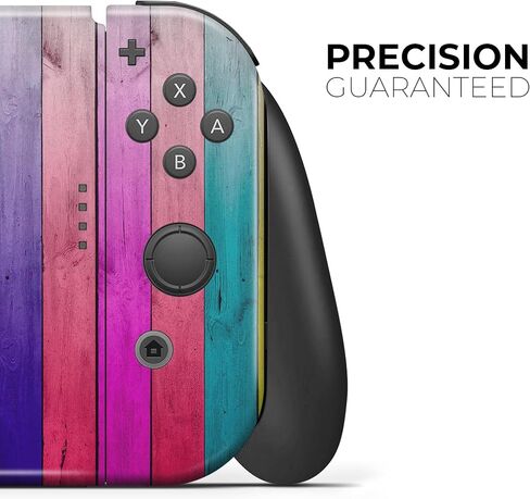 Design Skinz - متوافق مع وحدة تحكم Nintendo Switch OLED + Joy-Con - غطاء حماية من الفينيل قابل للإزالة ومقاوم للخدش - شرائط خشبية ملونة نيون نابضة بالحياة in Saudi Arabia