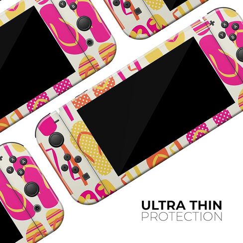 Design Skinz - متوافق مع حزمة وحدة تحكم Nintendo Switch OLED - غطاء حماية من الفينيل قابل للإزالة ومقاوم للخدش - ناقل قلاب باللون الوردي والأصفر النابض بالحياة in Saudi Arabia