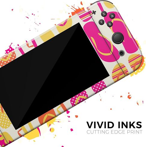Design Skinz - متوافق مع حزمة وحدة تحكم Nintendo Switch OLED - غطاء حماية من الفينيل قابل للإزالة ومقاوم للخدش - ناقل قلاب باللون الوردي والأصفر النابض بالحياة in Saudi Arabia