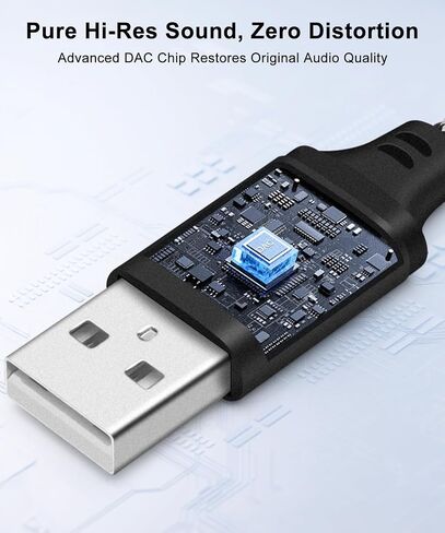 كابل محول صوت أنثى USB إلى 3.5 مم، محول ستيريو USB ذكر إلى Aux Jack بطول 15 سم من النايلون المضفر مع شريحة عالية الدقة، التوصيل والتشغيل، لسماعات الرأس ومكبرات الصوت ومدخل AUX للسيارة (أسود) in Saudi Arabia