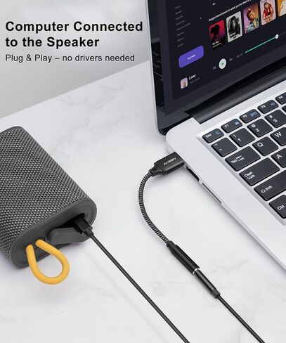 كابل محول صوت أنثى USB إلى 3.5 مم، محول ستيريو USB ذكر إلى Aux Jack بطول 15 سم من النايلون المضفر مع شريحة عالية الدقة، التوصيل والتشغيل، لسماعات الرأس ومكبرات الصوت ومدخل AUX للسيارة (أسود) in Saudi Arabia
