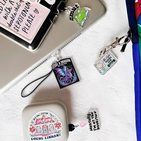 Fourth Wing Bookish Kindle Charms, Dust Plug Charm 1.5 Inches Lightning/Type C Charging Port With Strap Acrylic Material in Saudi Arabia