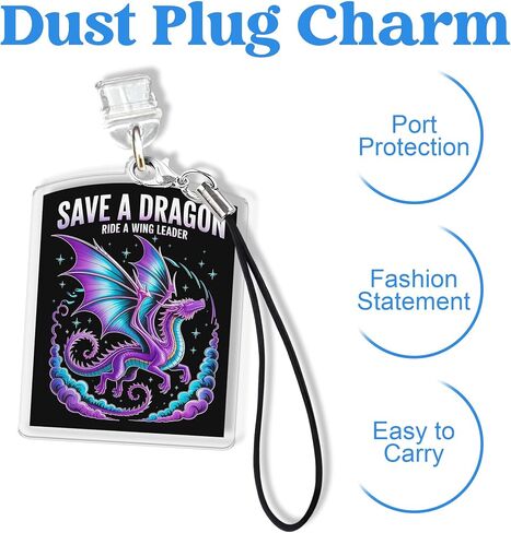 Fourth Wing Bookish Kindle Charms, Dust Plug Charm 1.5 Inches Lightning/Type C Charging Port With Strap Acrylic Material in Saudi Arabia