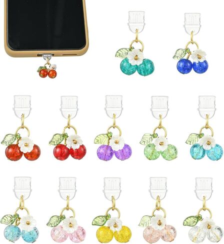 Dust Plug Charm Type C USB C Dust Plug with Flower Cherry Pendant Unique Charging Port Protector for Most Type C Phones Laptops E-Reader Accessories（Red in Saudi Arabia