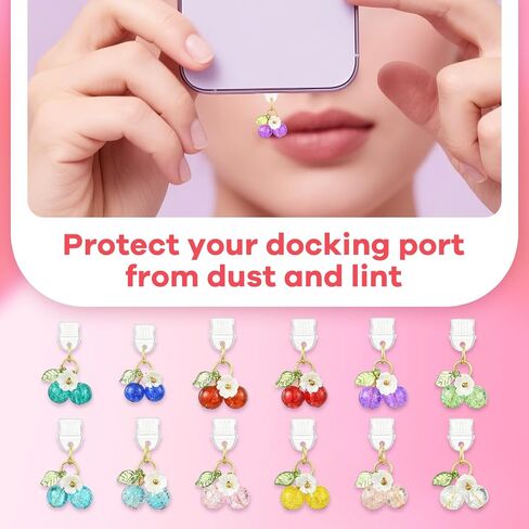 Dust Plug Charm Type C USB C Dust Plug with Flower Cherry Pendant Unique Charging Port Protector for Most Type C Phones Laptops E-Reader Accessories（Red in Saudi Arabia