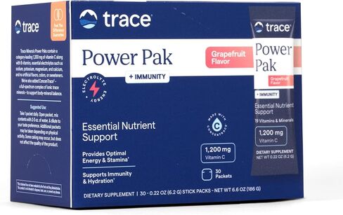 Trace Minerals | Power Pak Electrolyte Powder Packets | 1200 mg Vitamin C, Zinc, Magnesium | Boost Hydration, Immunity, Energy, Muscle Stamina | Acai Berry | 30 Packets in Kuwait