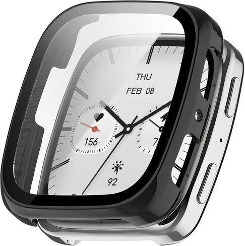 Compatible with Amazfit Active 2 Square Watch Case, PC Protective Case & Tempered Glass Film Screen Protector for Amazfit Active2 Square Case（Black） in Saudi Arabia