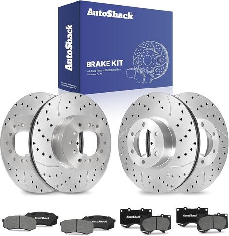 AutoShack Brake Kit Replacement for 2003-2009 Toyota 4Runner 2007-2009 FJ Cruiser 4.0L 4.7L V6 4WD RWD Front Rear Drilled & Slotted E-Coated Disc Brake Rotors Ceramic Brakes Pads SCD606PR41296 in Saudi Arabia