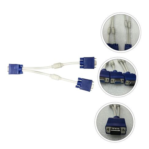 قطعتان من كابل مقسم VGA ذكر إلى محول فيديو دبوس أنثى مزدوج لعرض الشاشة مع سلك سميك وحلقات مغناطيسية مزدوجة مرنة لسلك مضخم الفيديو in Kuwait