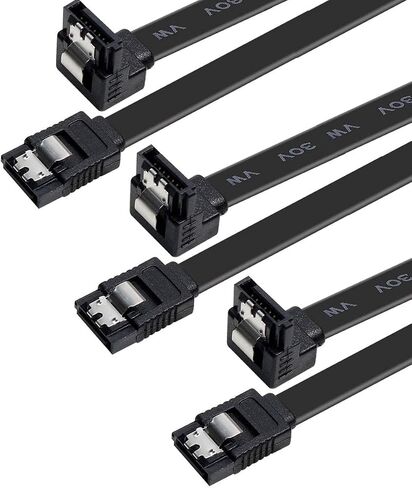 SATA Cable III, 3 Pack SATA Cable III 6Gbps 90 Degree Right Angle with Locking Latch 18 Inch for SATA HDD, SSD, CD Driver, CD Writer - Black in Saudi Arabia