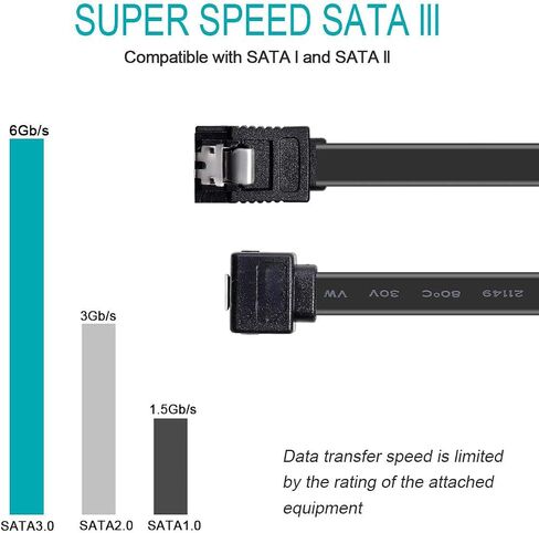 SATA Cable III, 3 Pack SATA Cable III 6Gbps 90 Degree Right Angle with Locking Latch 18 Inch for SATA HDD, SSD, CD Driver, CD Writer - Black in Saudi Arabia