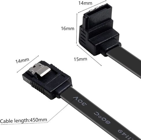 SATA Cable III, 3 Pack SATA Cable III 6Gbps 90 Degree Right Angle with Locking Latch 18 Inch for SATA HDD, SSD, CD Driver, CD Writer - Black in Saudi Arabia