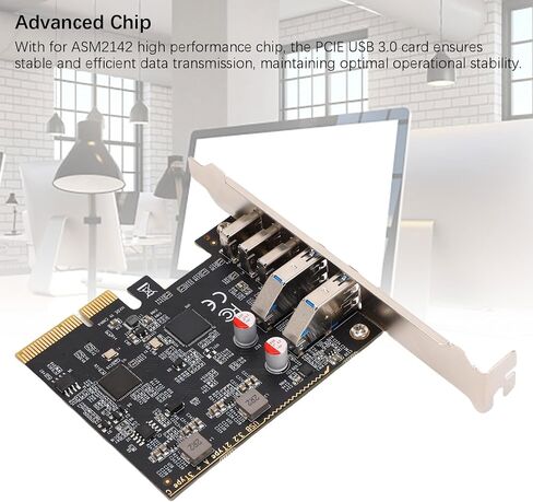 بطاقة PCIE USB 3.0 بخمسة منافذ، بطاقة توسيع من النوع C بسرعة 10 جيجابت في الثانية لأجهزة الكمبيوتر المكتبية، شريحة ASM2142، بدون طاقة خارجية، PCIe x4 متوافق مع، in Kuwait