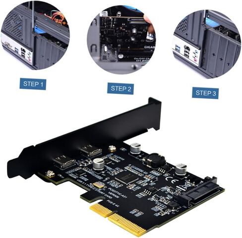بطاقة توسيع USB PCIe بسرعة 10 جيجابت في الثانية ومنفذ مزدوج من النوع C ومحول نقل بيانات عالي السرعة للفتحة الخلفية لسطح المكتب المتوافقة مع نظام التشغيل Windows لمحركات الأقراص الخارجية وتحرير الفيديو in Saudi Arabia